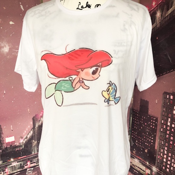 Little mermaid tshirt white Disney cartoon top - Picture 2 of 5